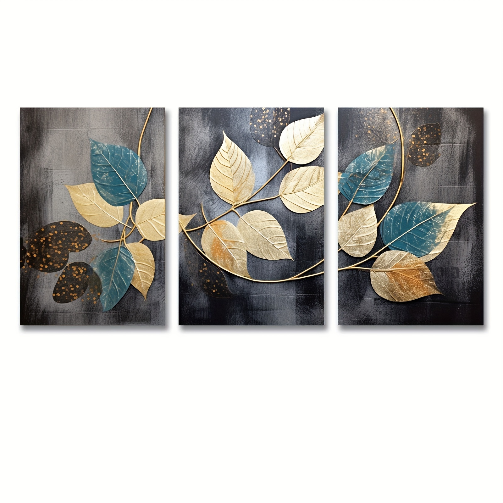 3 Pinturas Abstractas En Lienzo Mariposa Lujo Hojas Doradas - Temu