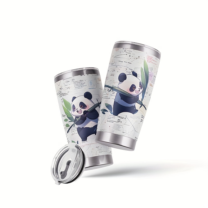 Panda - Botella de agua para niña con tapa de pajita, termo para niños,  termo de acero inoxidable con aislamiento de 20 onzas, lindo panda de  dibujos
