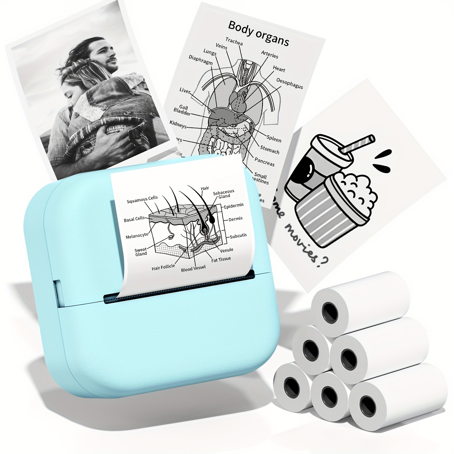  Mini impresora Bluetooth de bolsillo, impresora térmica  portátil con 10 rollos de papel para diario/álbum de recortes de bricolaje,  viajes, notas, listas, etiquetas, notas, notas, notas, notas, : Productos  de Oficina