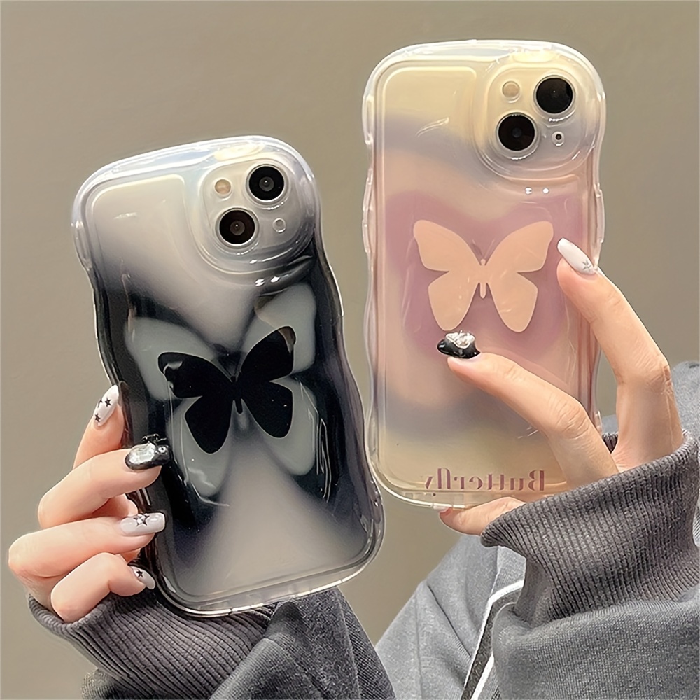 Rainbow Glitter Pink Butterfly Holder Phone Case For iphone 14 12 13 11 Pro  Max Plus Cute Girl Stand Floral Soft Silicone Cover - AliExpress