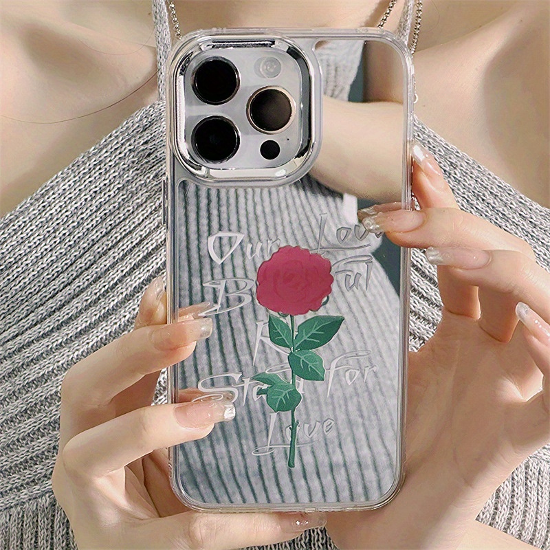 Pretty Flora Case for IPhone 14 Plus 13 12 11 14 Pro Max { Lens Protector }  {Hollow Out Logo View} Rose Shockproof Luxury Women Girls Soft Beautiful