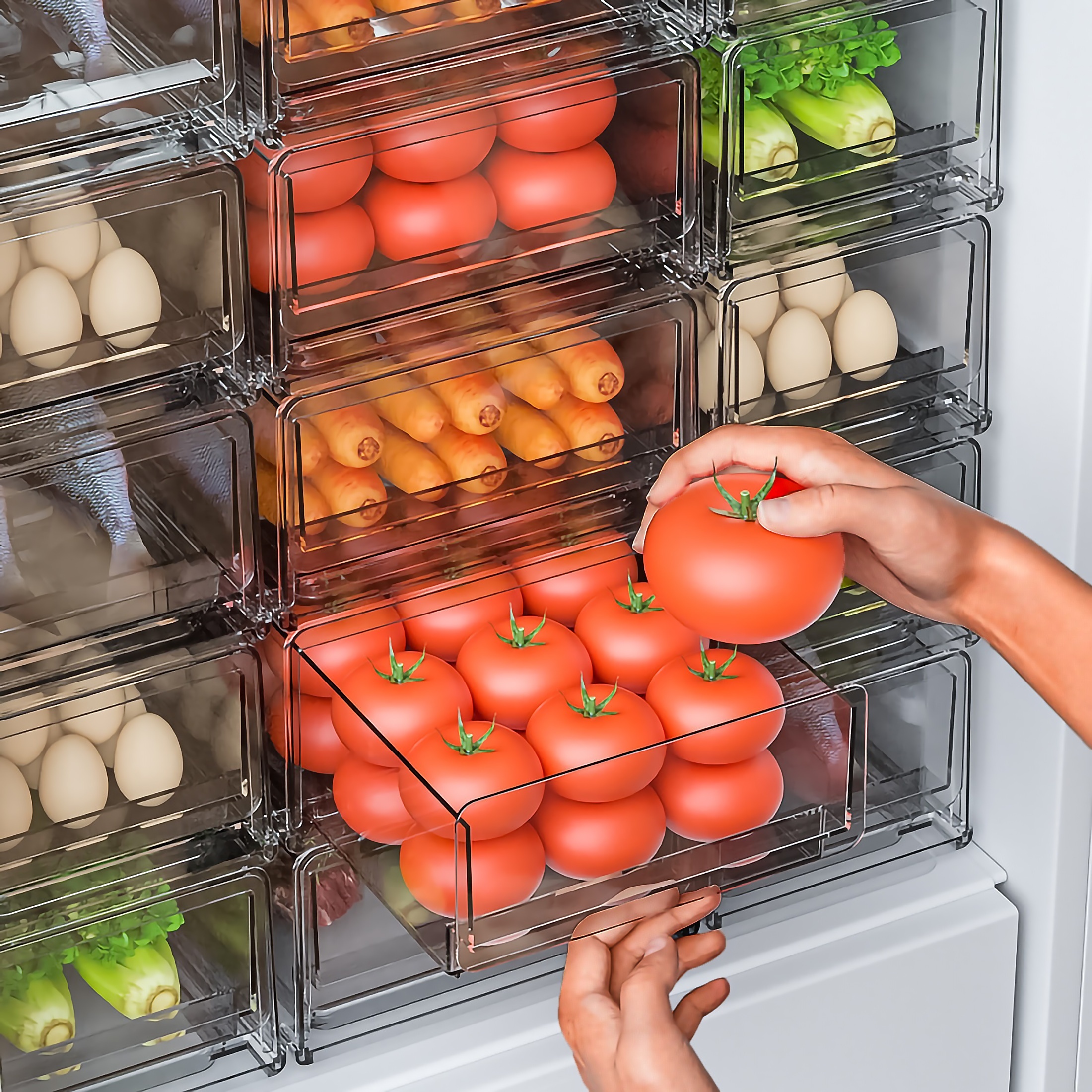 6 Grid Food Storage Organizer Transparent Refrigerator Bins Multipurpose  Seasoning Storage Box for Cabinets Fridge Shelves Refrigerator Desk