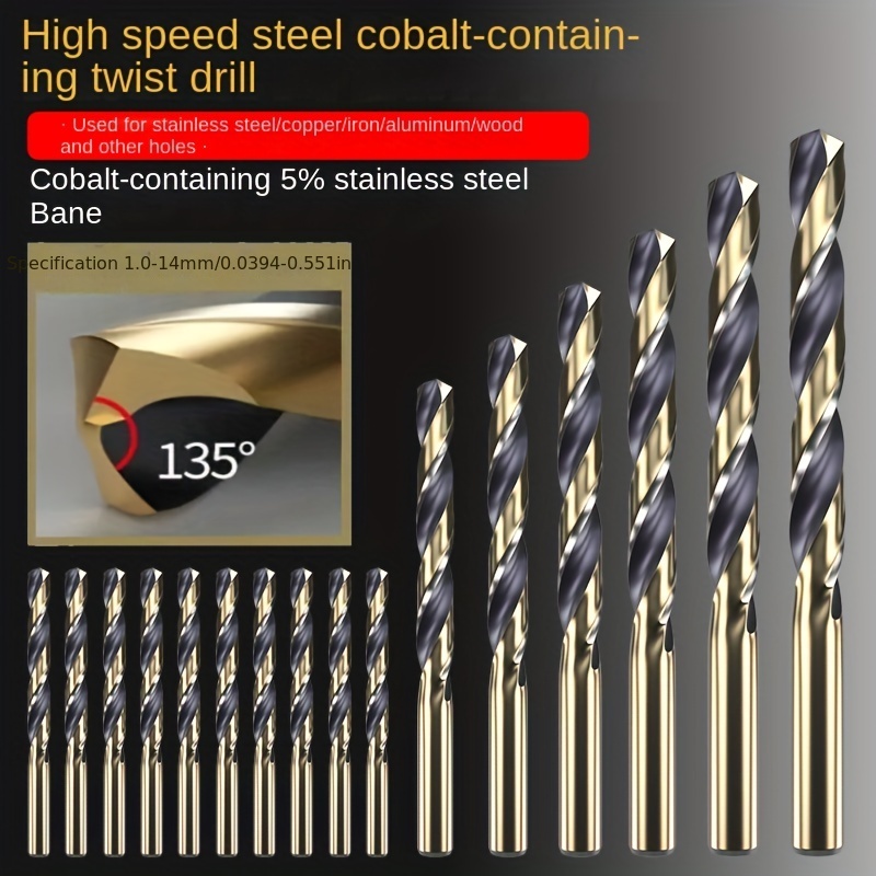 Lot de 5 forets en cobalt M35 - 8 mm - Pour métal dur, acier inoxydable,  fonte