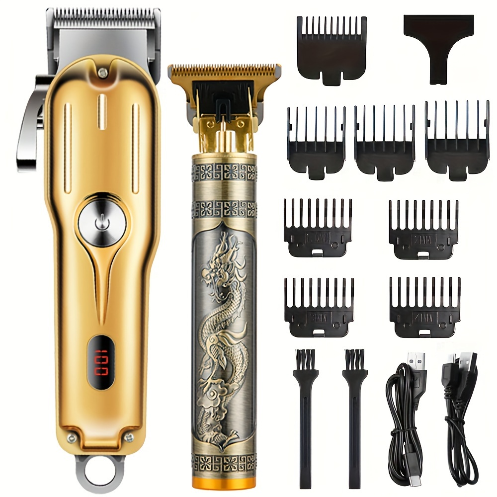 Men's Hair Clippers, Electric Beard Trimmer LED Screen, Wireless Hair  Clipper Razor Beard Trimmer Kit for Kids and Family (Gold)