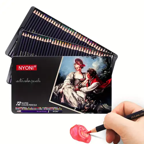NYONI Professional Watercolor Pencils Set 12/24/36/48/72/100 Colored  Pencils Water Soluble Color Pencils with Brush and Metal Box Art Supplies  for