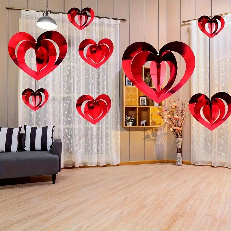 Decoraciones para el día de San Valentín, decoraciones de aniversario de  boda, espirales colgantes de corazón rojo, paquete de 30 espirales  colgantes