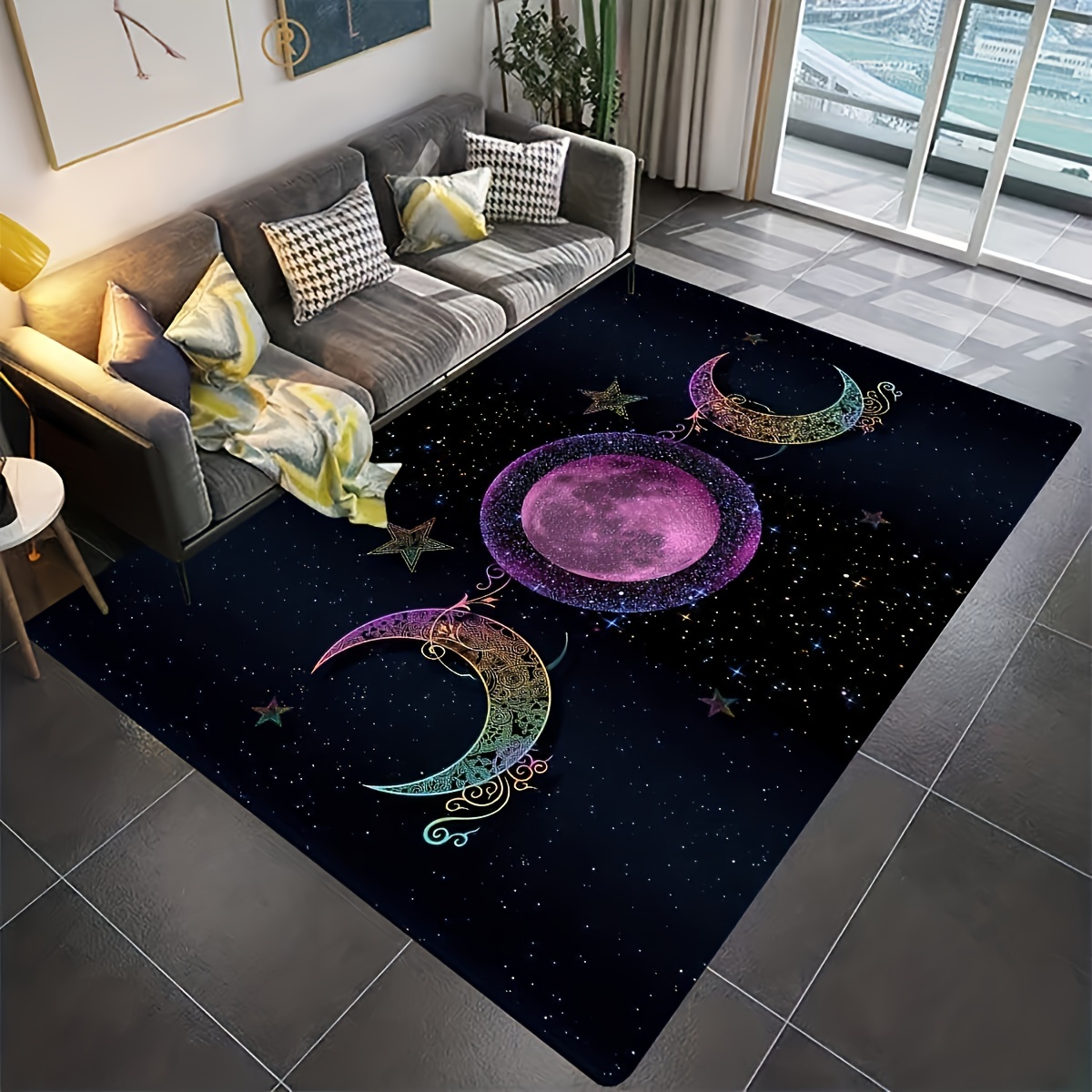 Logieut Moon Phase Kitchen Rug Set of 2, Goth Rug, Moon Rug, Black and White Constellation Halloween Kitchen Mat Rugs, Carpet- Gothic Witchy Moon Phase