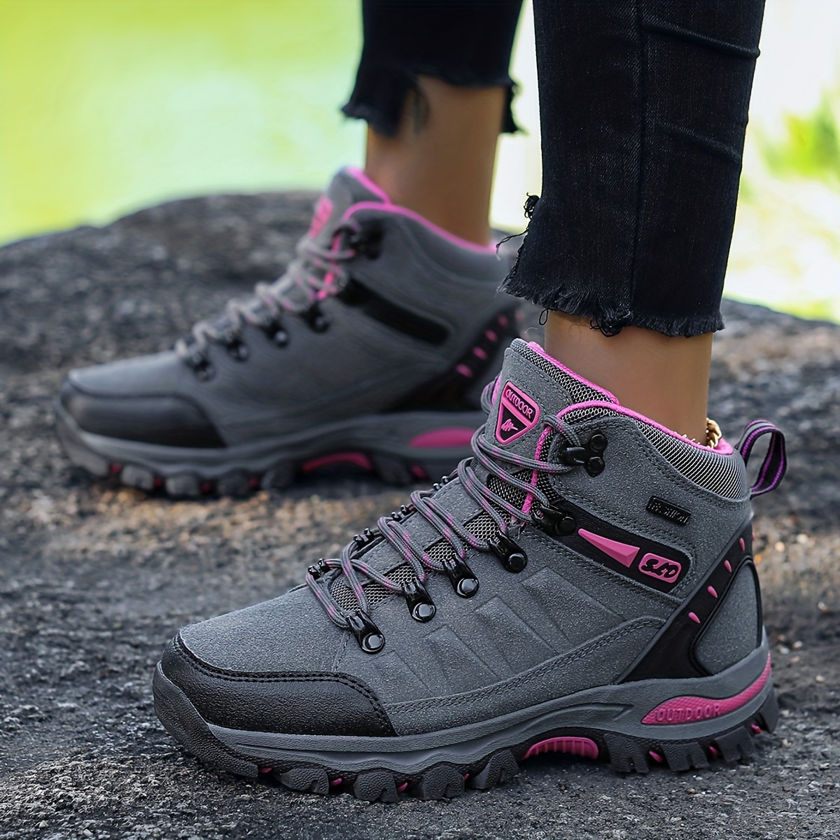 Mujeres Zapatillas Deportivas De Cuero PU Punta Redonda Media Altura Perfectas Para Senderismo Trekking Y Escalada