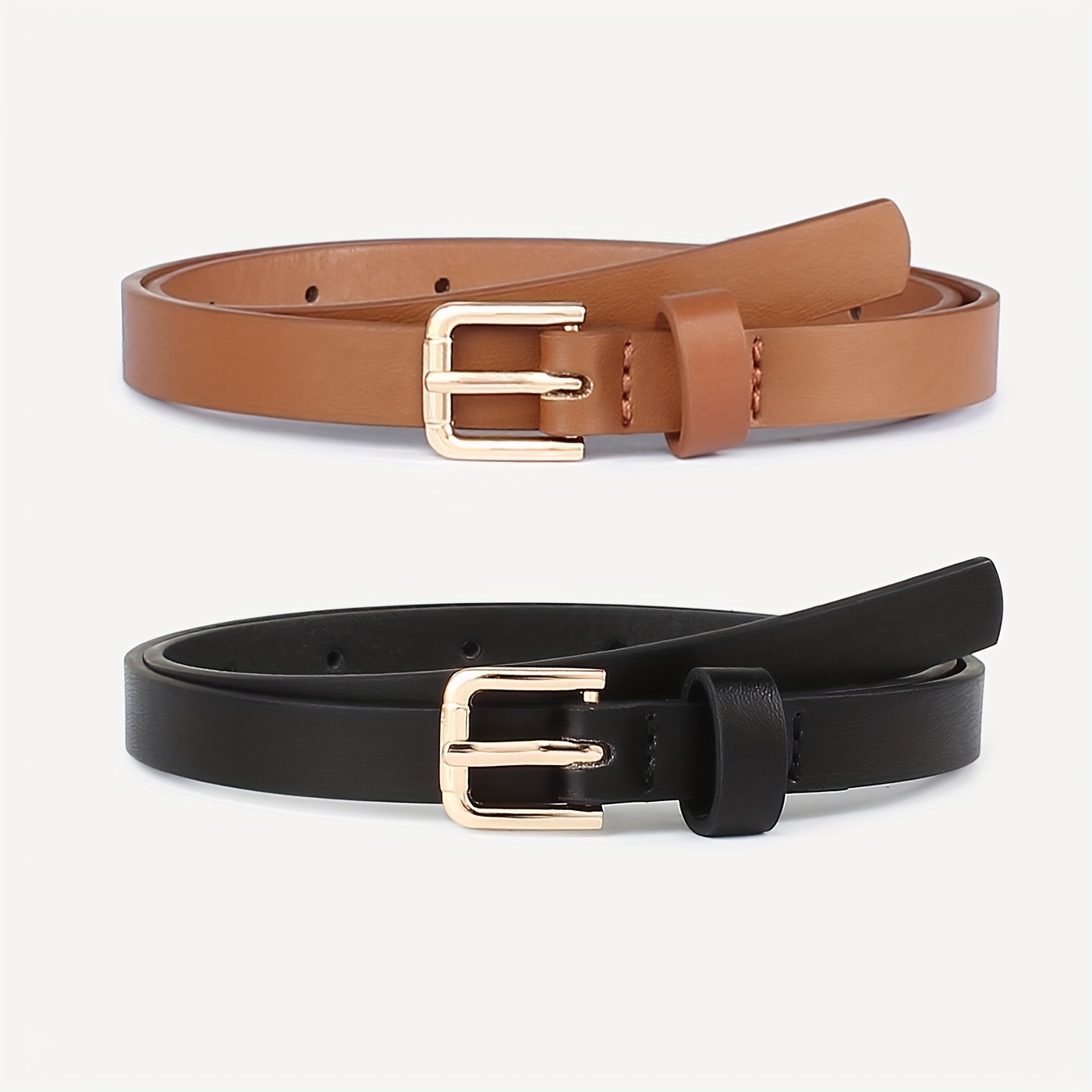 Double Circle Buckle Belt Black Simple Pu Leather Belt - Temu Canada