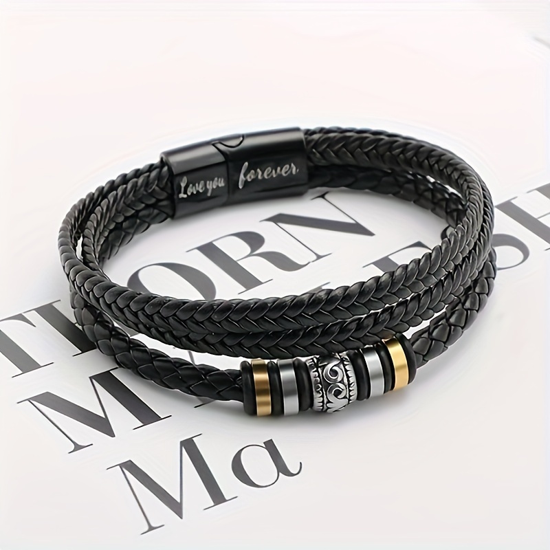 Mother and Son Forever Linked Together Braided Leather Bracelet, Men  Stainless Steel Interlocking Inspirational Wristband, Son Graduation  Birthday