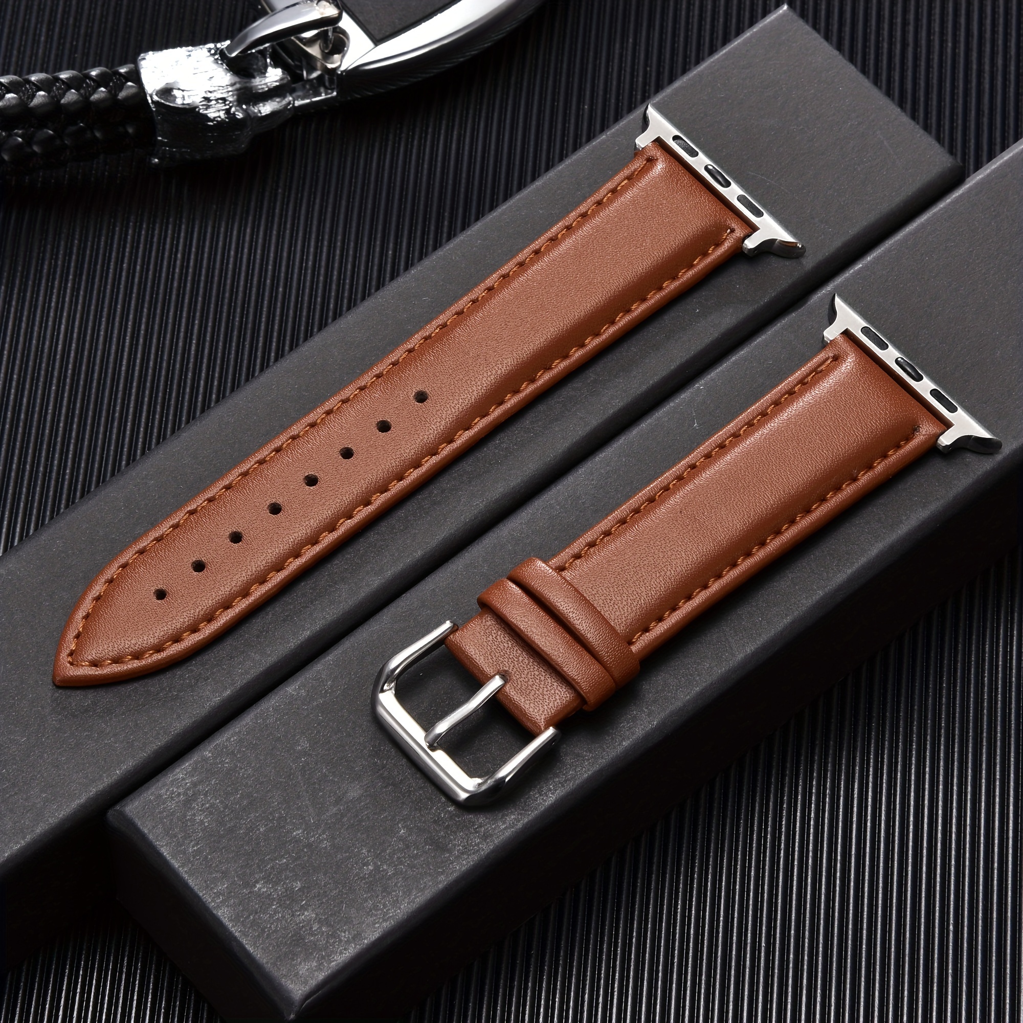 Matte Leather Strap Wide Long Brown Flat Leather - Temu