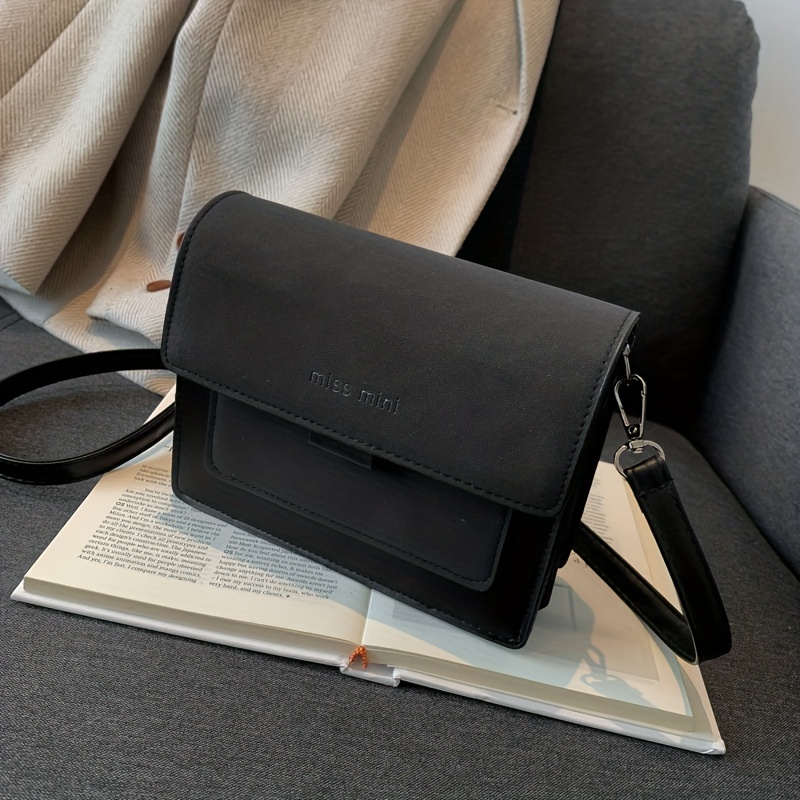 Small Square Bag Black Minimalist Flap For Work