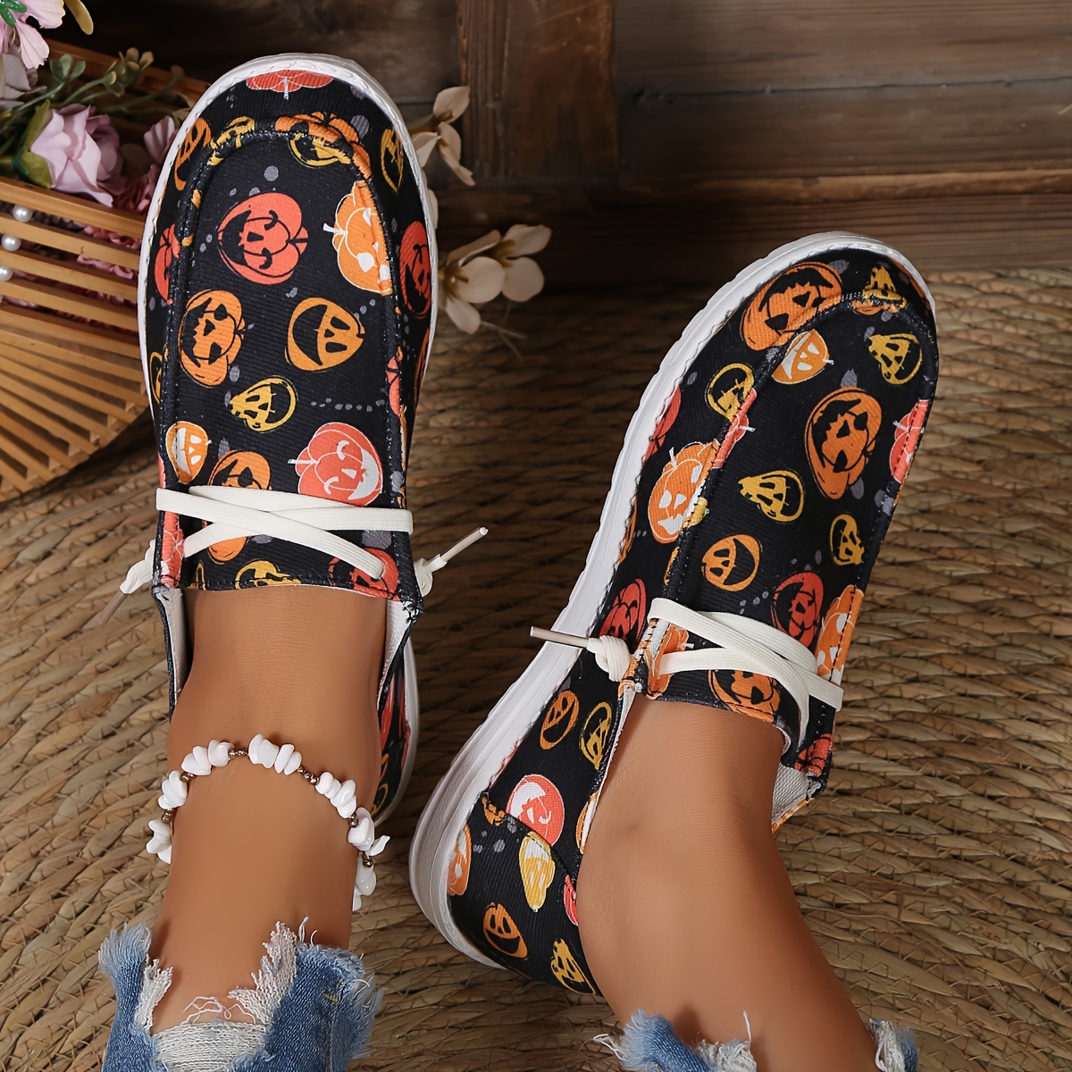 Women's Pumpkin Print Flat Mules, Elegant Point Toe Dress Shoes,  Lightweight Slip On Halloween Shoes - Temu