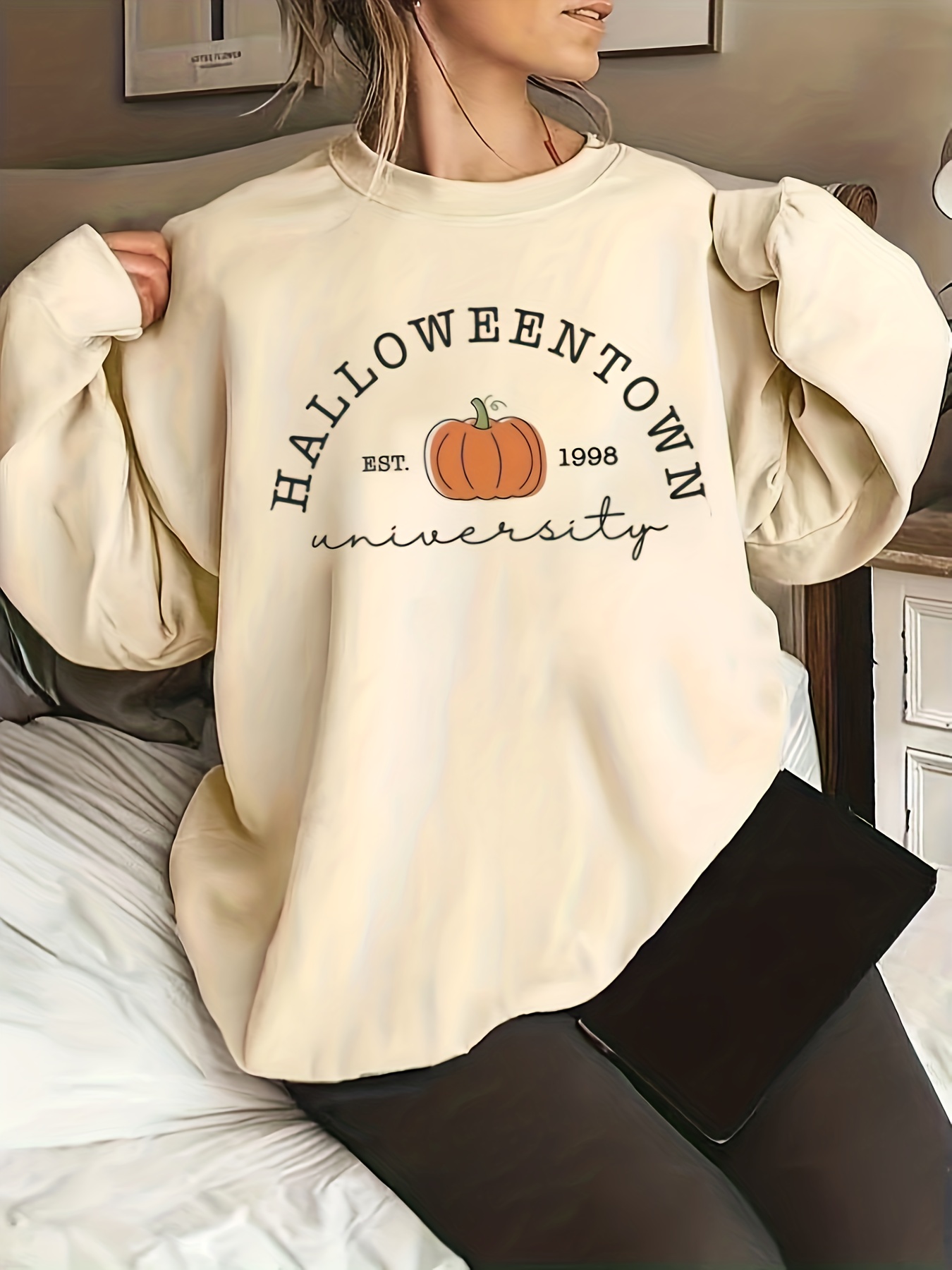 Heart Print Pullover Sweatshirt, Casual Long Sleeve Crew Neck Sweatshirt  For Spring & Fall, Women's Clothing - Temu Germany