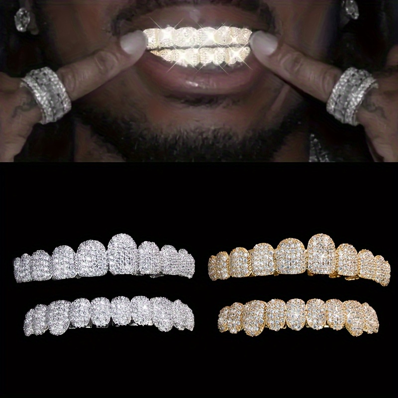 Seis dientes prefabricados en dos tonos con forma irregular en forma de  cruz de diamante Grillz 