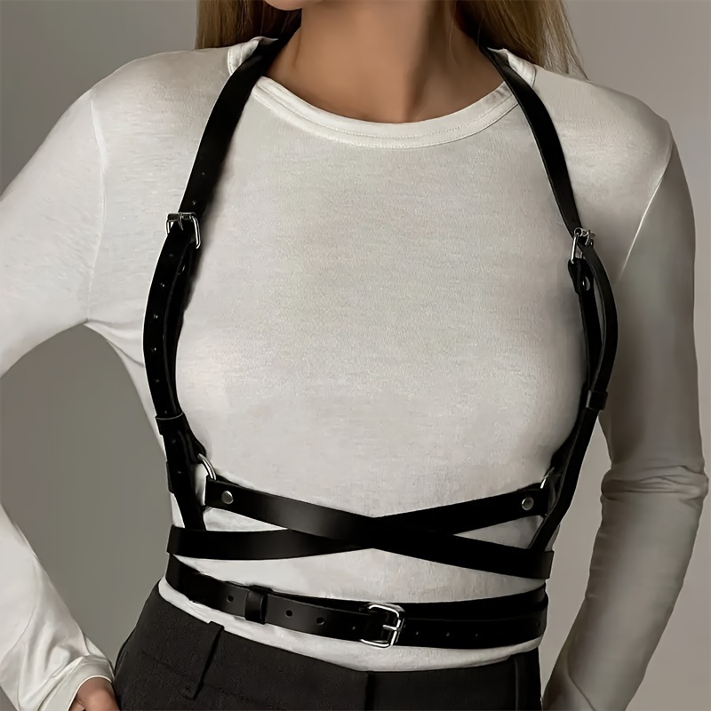 Body Harness Chain Pu Leather Bra Top Chest Chain Waist Belt - Temu