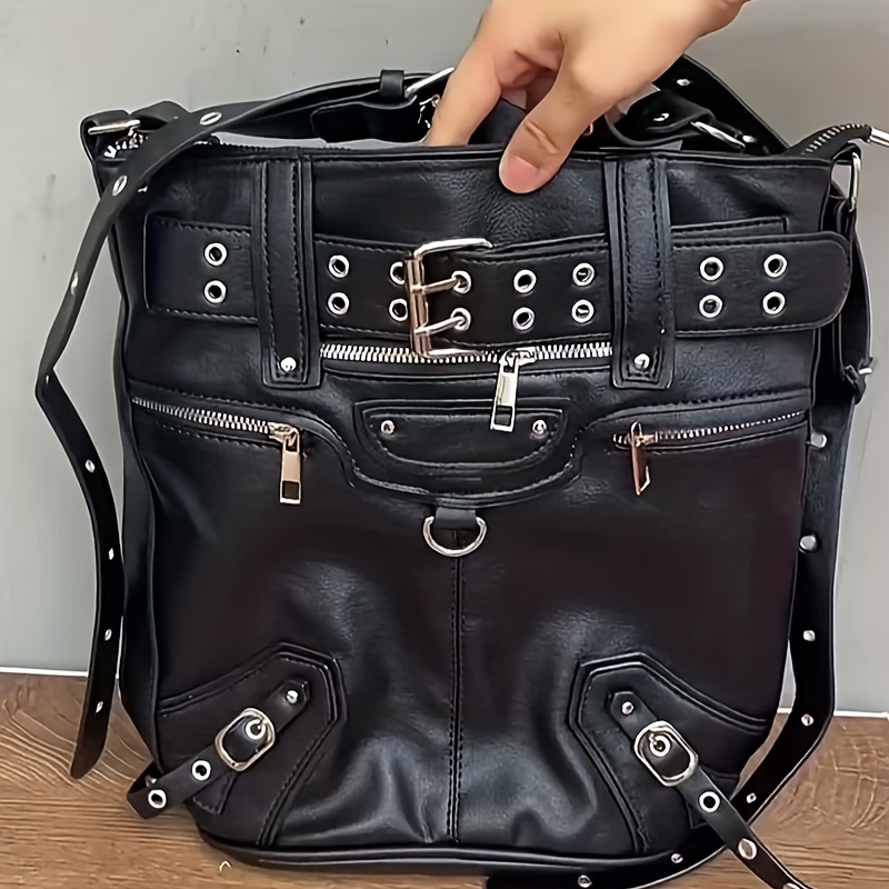 Vintage Gothic Chain Decor Bag, Punk Rivet Faux Leather Shoulder Bag, Trendy  Y2k Crossbody Zipper Bag - Temu Italy