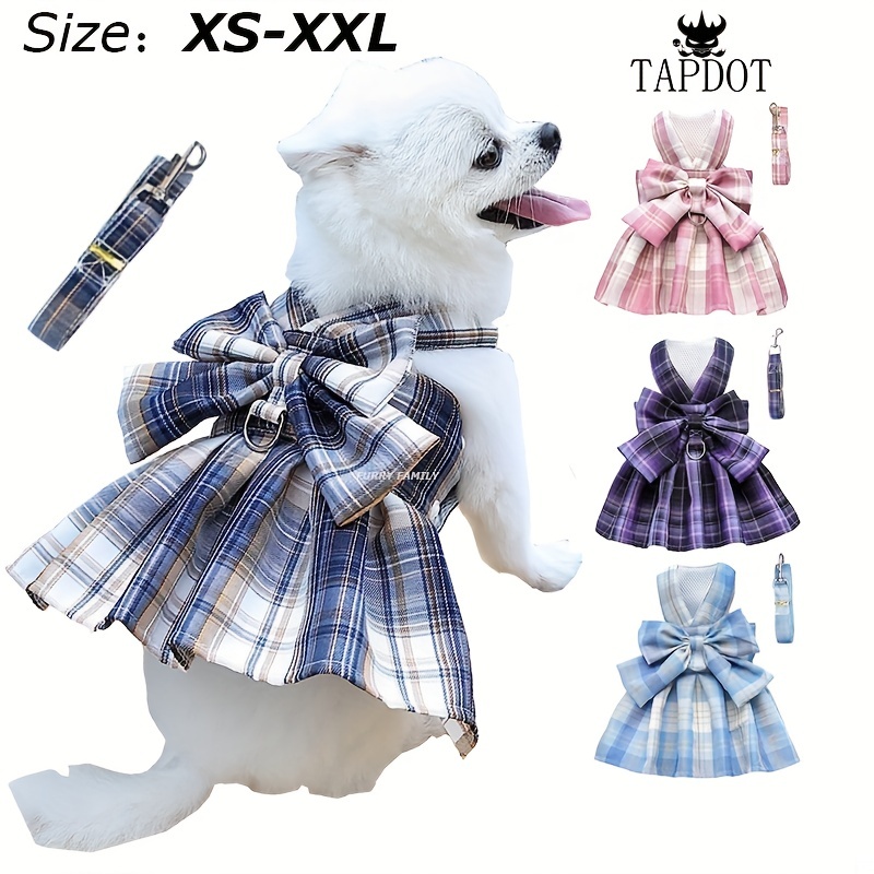 Cat Clothes Lapel Neck Fashion Pet Princess Skirt Puppy Party Dress Up  Plaid Skirt Summer Dog Dress Pet Clothing for Cats Dog Girls 