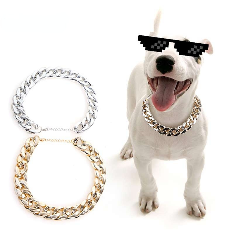 Gold Chain Dog Collar, 14mm Wide Cuban Link Dog Collar, Cute Fashion Necklace for Pit Bulldog Dogs, Light Metal Chain Jewelry, Puppy Accessories, Size