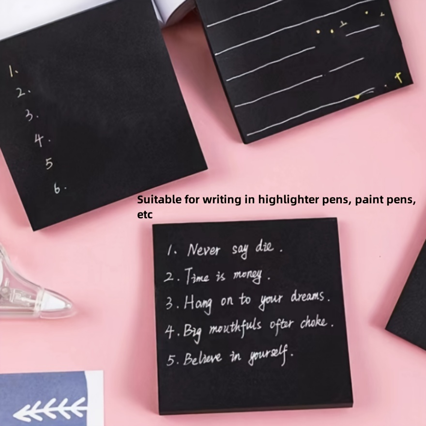 4pcs Creative Black Simple Sticky Notes, Black Message Stickers Solid Color  Note Pad For Students