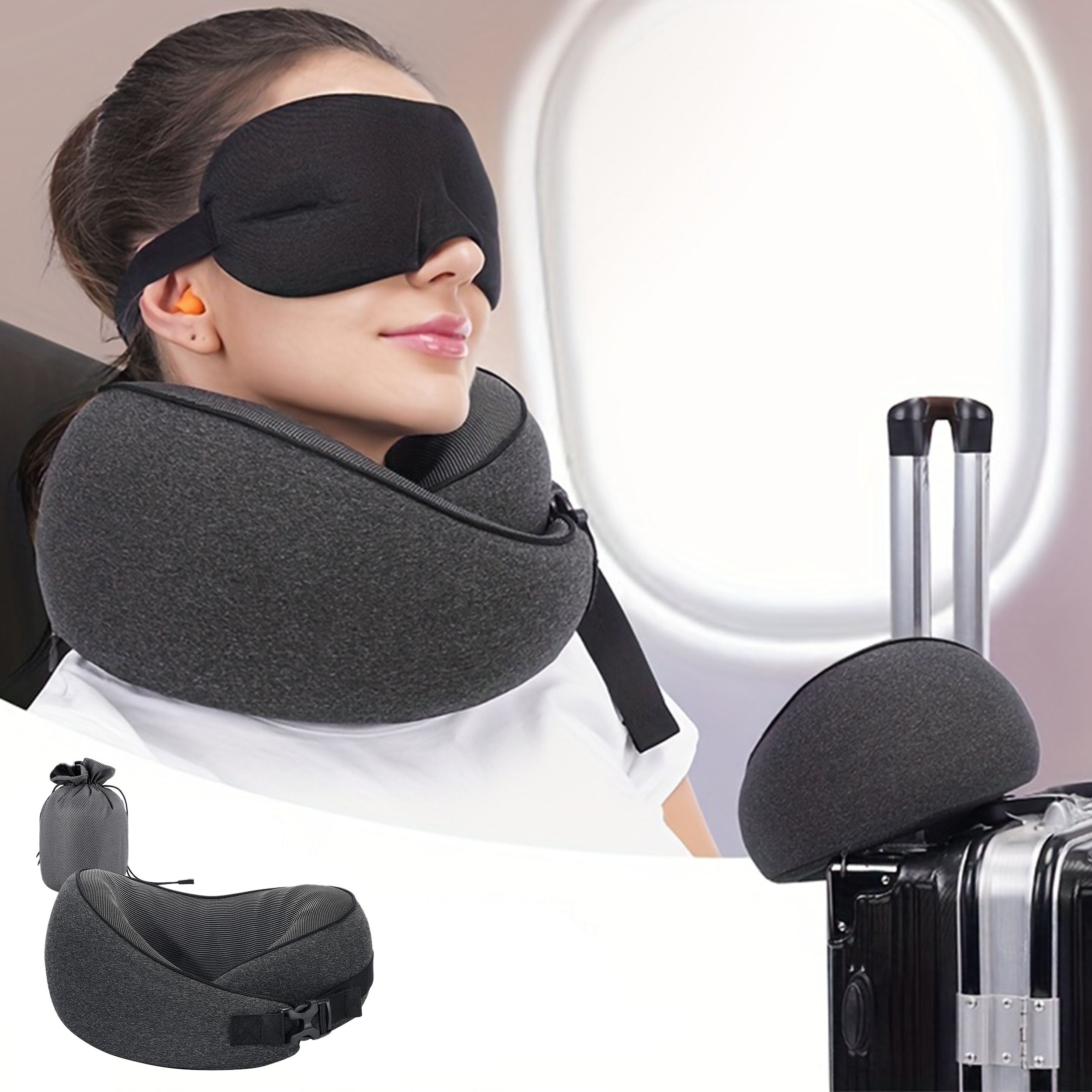 TANTUM New Ergonomic Travel Pillow - Memory Foam Airplane Neck Pillow for  Long Flights - Curved Plane Flight Pillows for Airplanes - Portable Airline