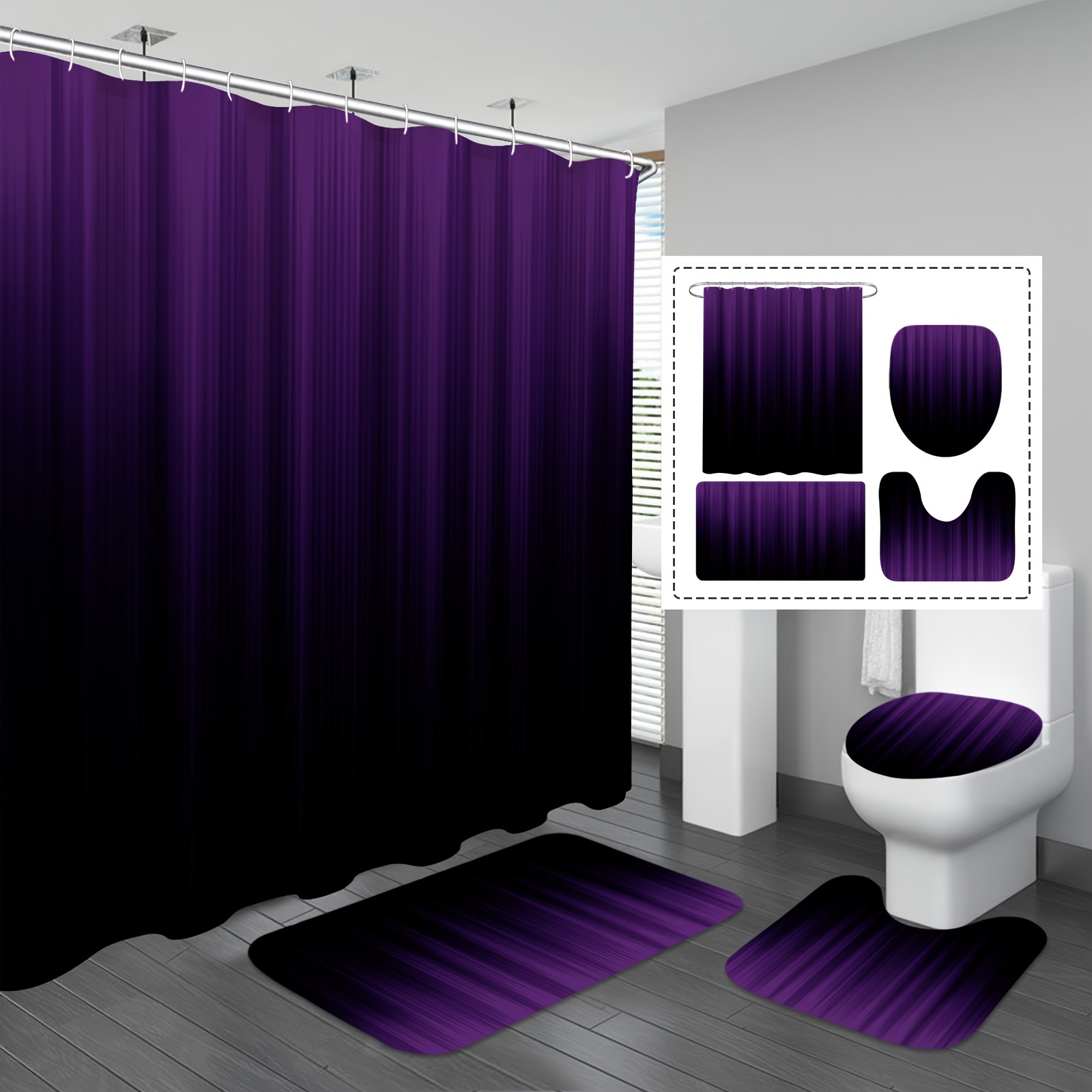 4 Uds. Juego De Cortinas De Ducha De Árbol De Amor Morado De Cuatro Piezas,  Juegos De Decoración De Baño Con Alfombras Incluido De Cortina De Ducha Im