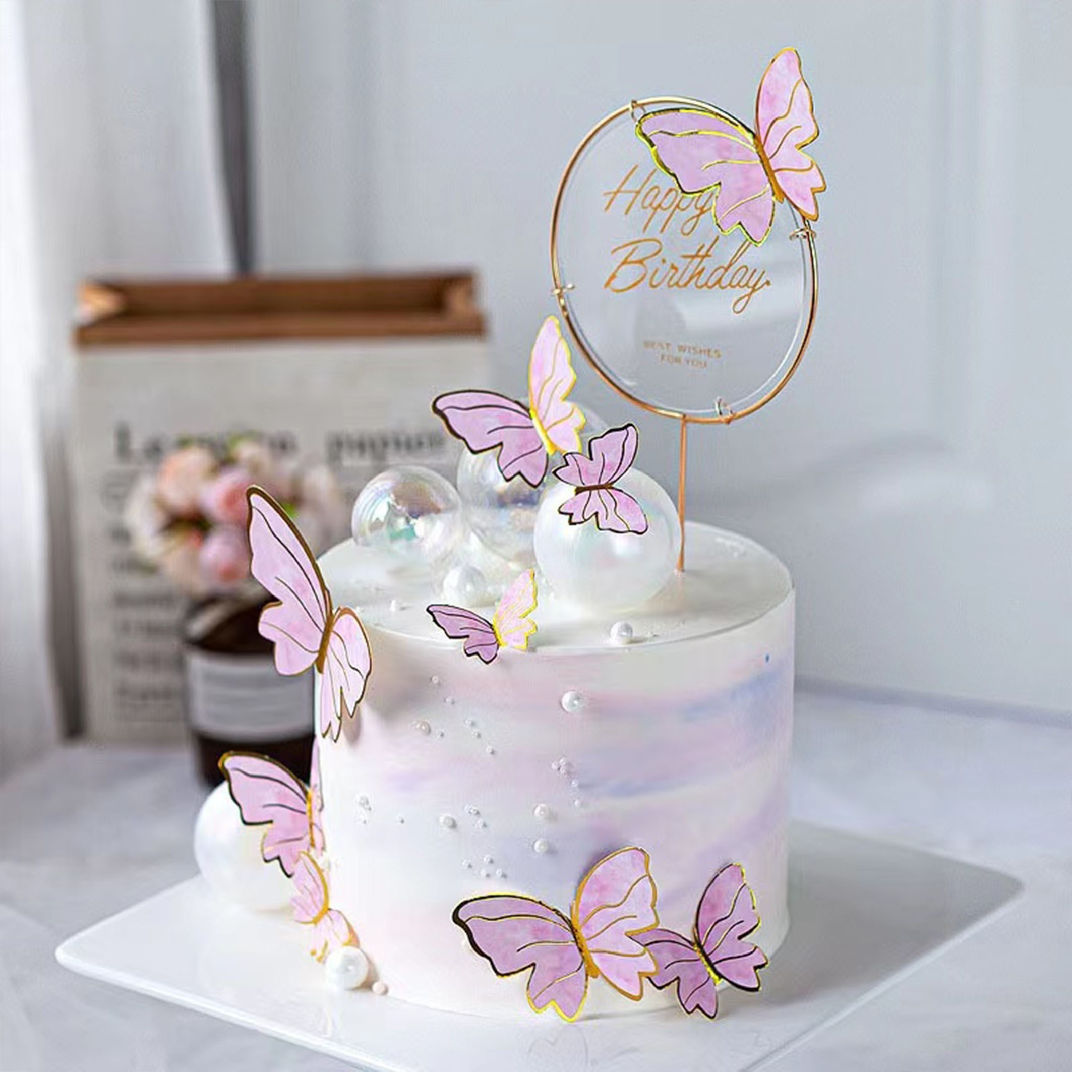 10pcs Purple Pink Butterfly Cake Toppers Butterflies Dessert Cake  Decorations Card Wedding Princess Girls Birthday Party Decor