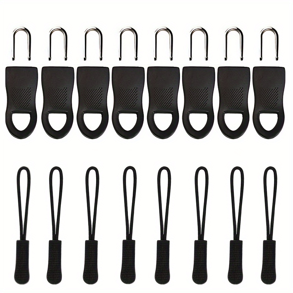 Set of 2, Black Zipper Pull Replacement, Heavy-duty Plastic with Black Cord  - Attachable for Repairs, Replacement Purse Straps & Handbag Accessories -  Leather, Chain & more