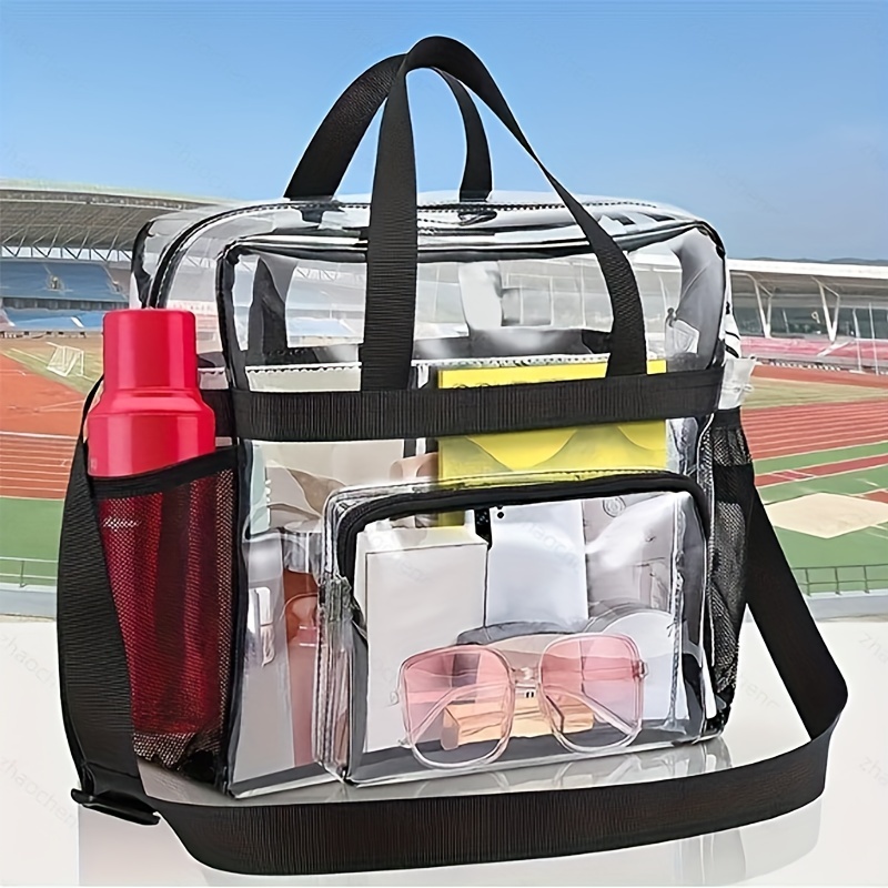 Clear Stadium Bag - Grey Felt & Leather Crossbody Bag - Clear Purse - Clear Consert Bag- Gift for Her - Made in USA- Free Personalization