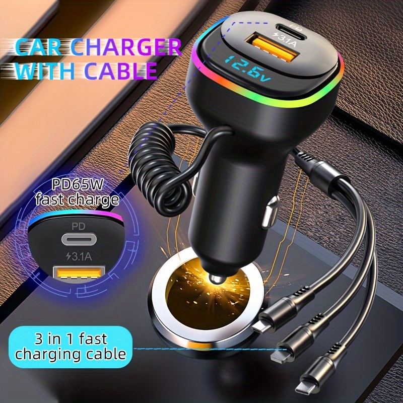 Retractable Car Charger Fast Charge retractable Cables And 2 - Temu