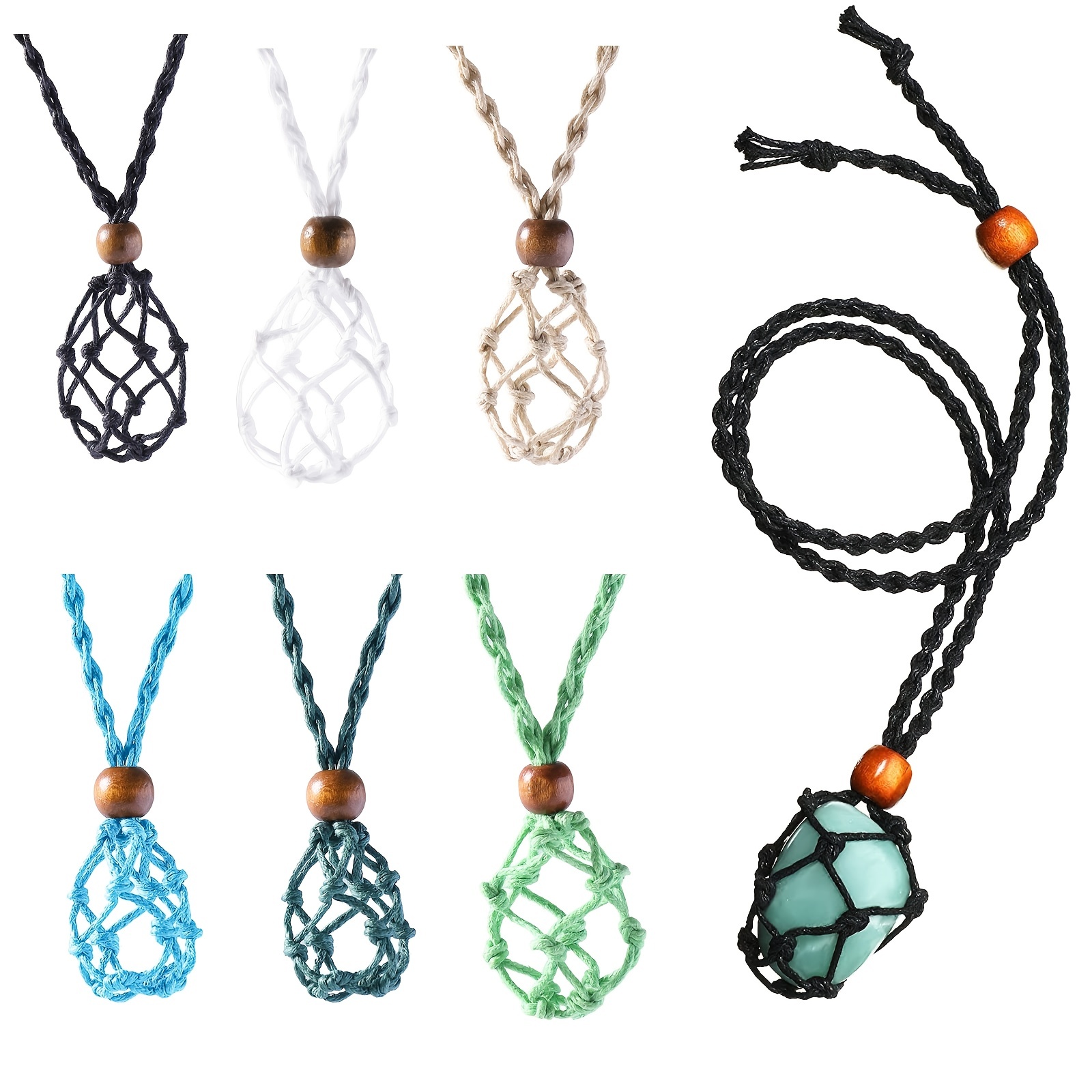 Kimi Raji Crystal Cage Necklaces Holder - Stone Cage for Crystals, Necklace Cord for Crystal, Quartz Raw Stone Crystal Pendants Necklace Rope