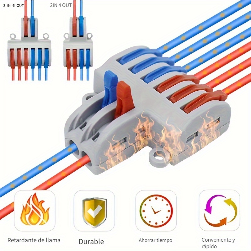 Conector de empalme de alambre, tuercas de 1 en 2 salidas, conector de  conductor de cable compacto 41A 450 V, conectores eléctricos para cables de