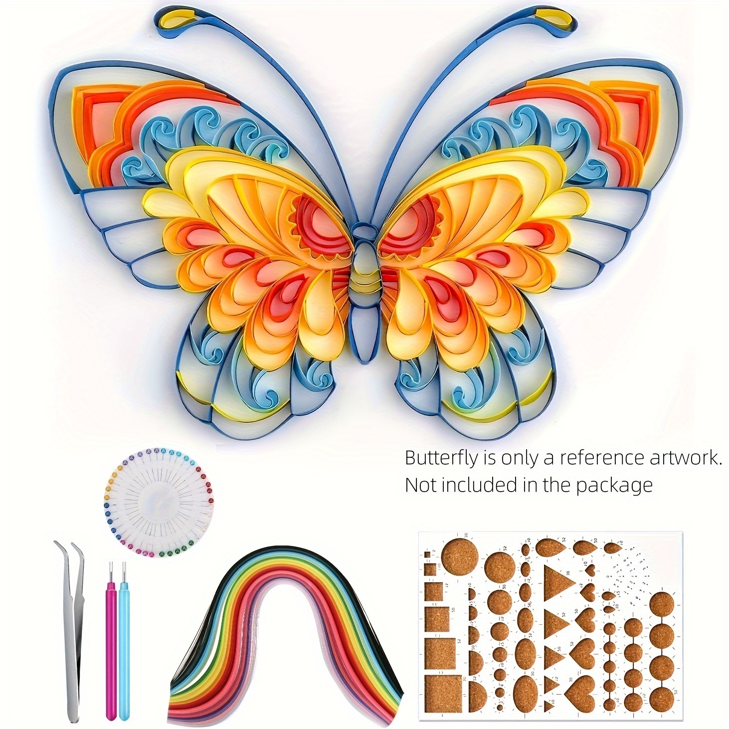 Colours Crafts Complete Quilling Kit - Quilling Materials with Wooden Frame, Template, Printed Background, Ruler, Quilling Tool, Paper Strips, Glue