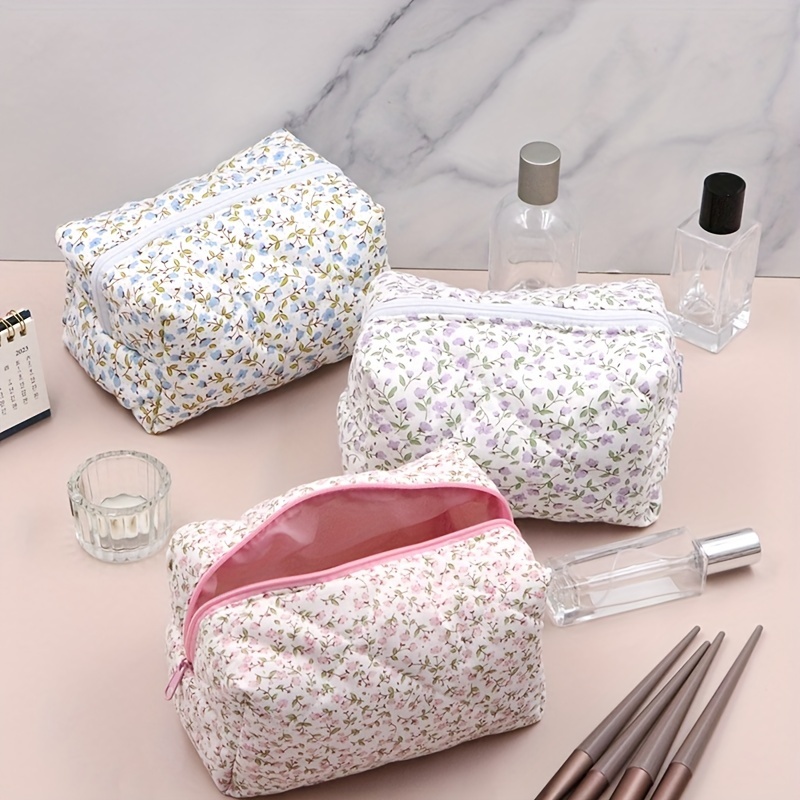 Flower Quilted Cosmetic Bag Pencil Pouch Candy Color Elegant - Temu