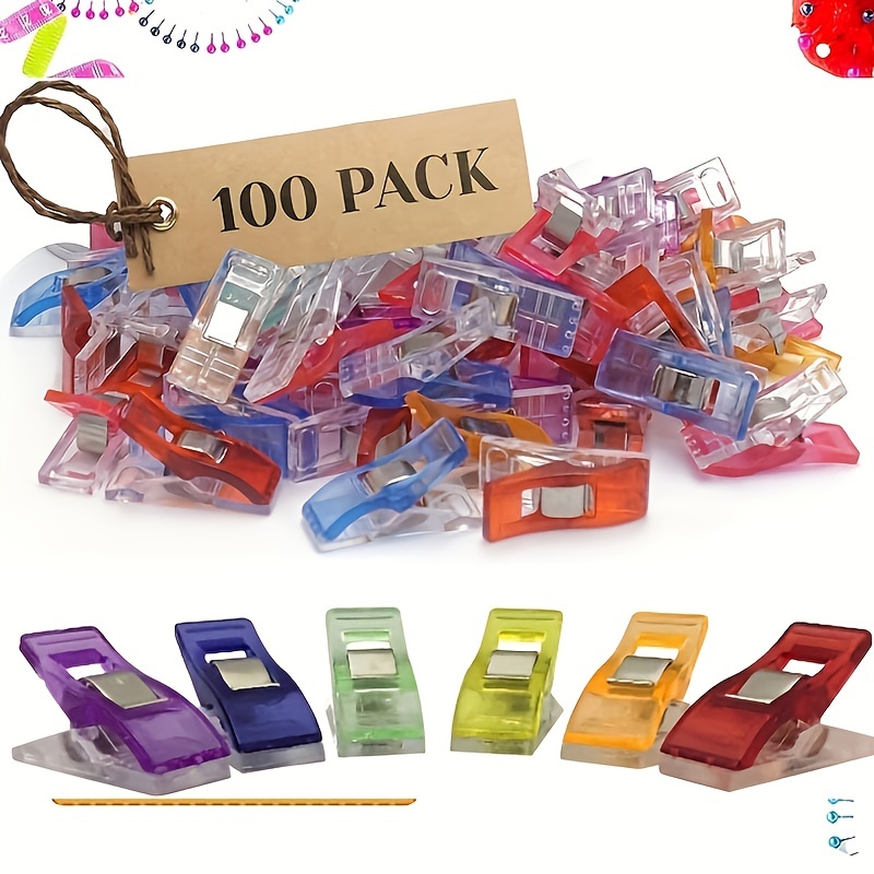 Sewing Clips, 100 Pcs with Plastic Box,Premium Multipurpose Quilting Clips  for Supplies Crafting Tools,Assorted Colors Plastic Clips for Crafts,  Plastic Clip for Craft,Sew Clip,Assorted Bright Colors 