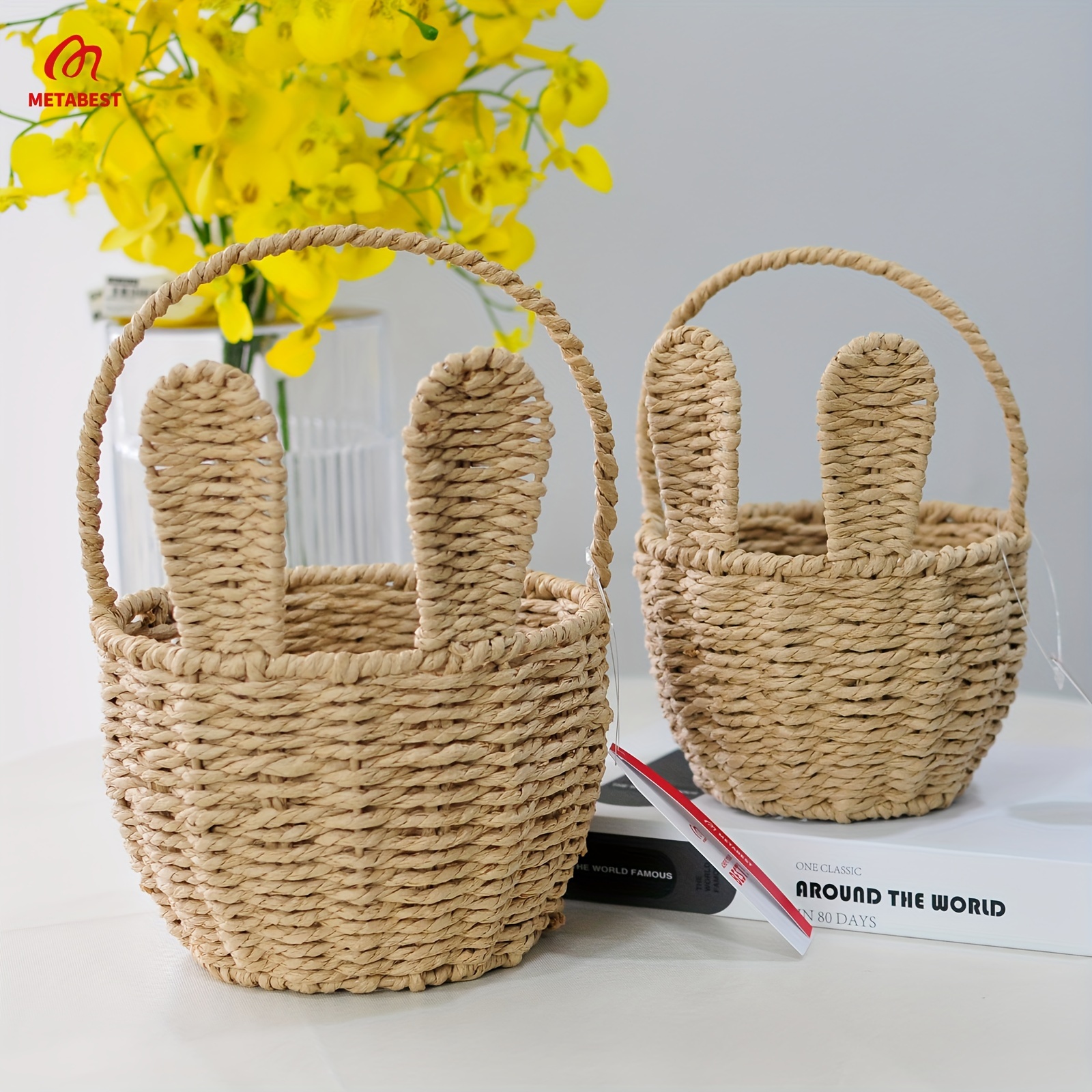  2 cestas pequeñas de mimbre con asa, cestas de flores para  niñas, canastas de ratán para bodas, cestas de regalo de boda, cestas de  mimbre decorativas para decoración del hogar, cesta