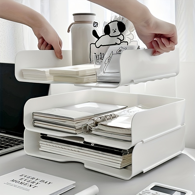Stackable Letter Size Paper Trays For Documents White File - Temu