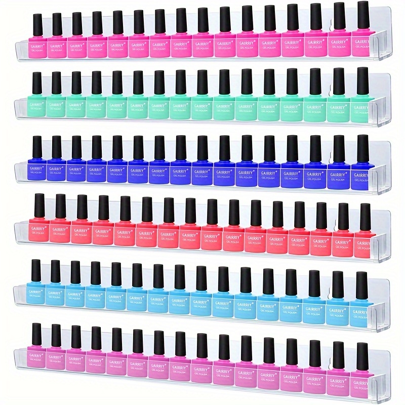 display4top Paquete de 6 estantes de esmalte de uñas, 15 pulgadas,  organizador de esmalte de uñas acrílico montado en la pared, muestra 90  botellas
