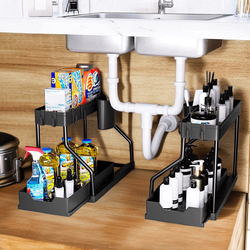 1pc Stainless Steel Home Kitchen Bathroom Stackable Organizers Under Sink,  Pull-Out Type Under Sink Storage Drawer For Bathroom And Kitchen, Household