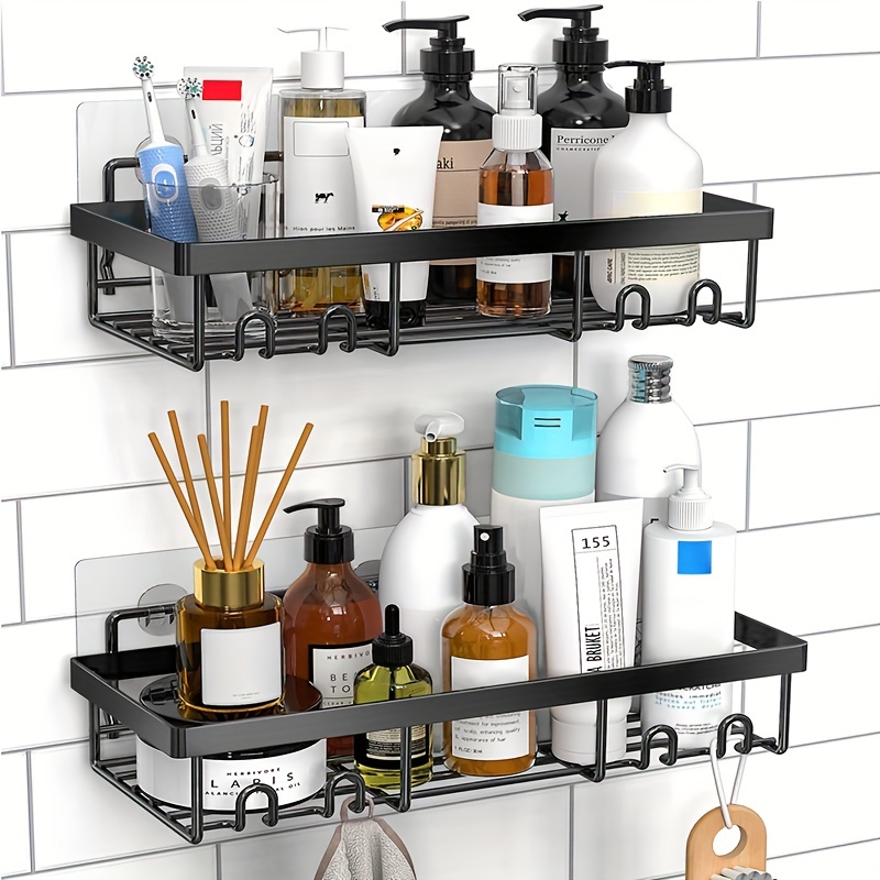 Shower Caddy Bathroom Shelf, No Drilling Traceless Adhesive Bathroom  Storage Organizer, SUS304 Rustproof Food Storage Basket, 2-in-1 Kitchen  Spice Racks-2 Pack