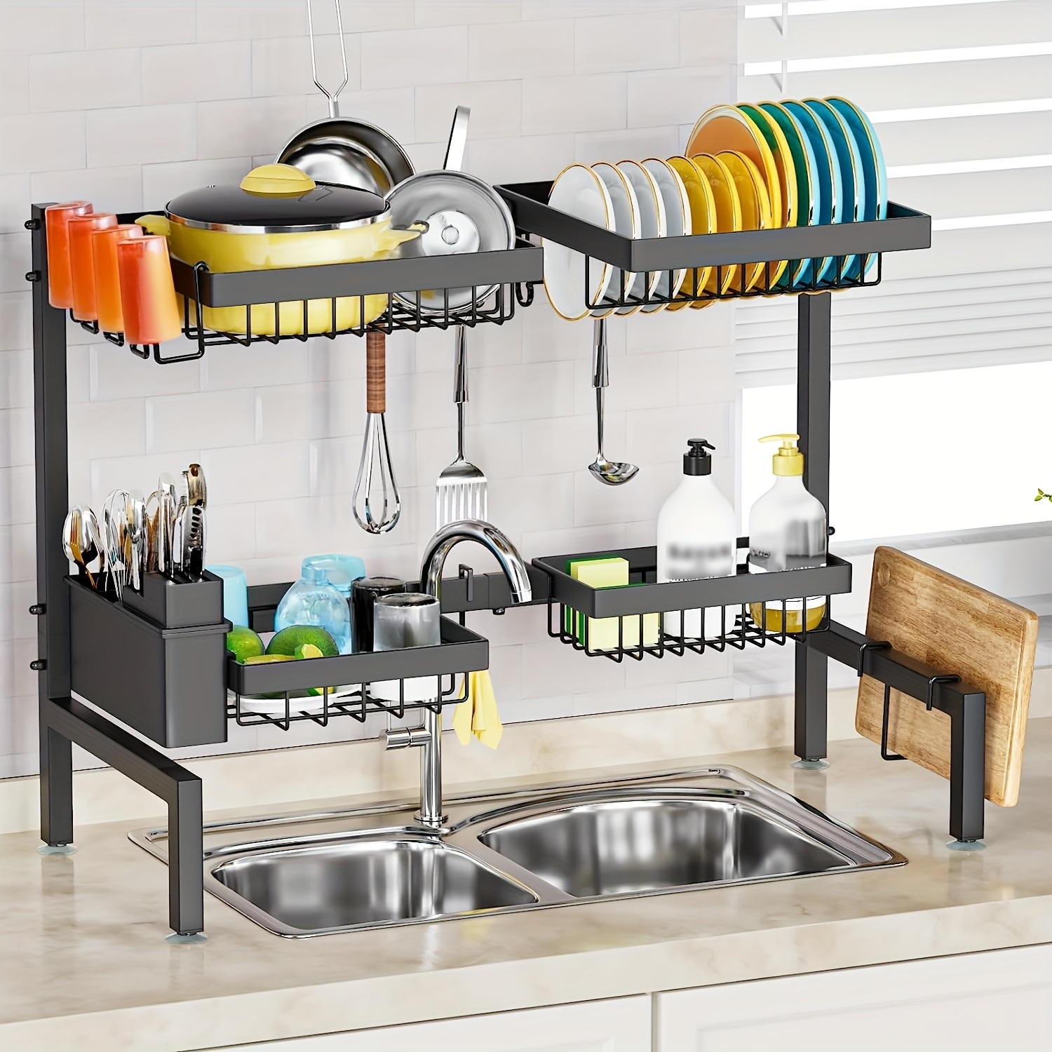 Japanese-style Wrought Iron Dish Drying Rack Sink Multi-functional Kitchen  Storage Shelves Drain Double-layer Cutlery Holder - AliExpress