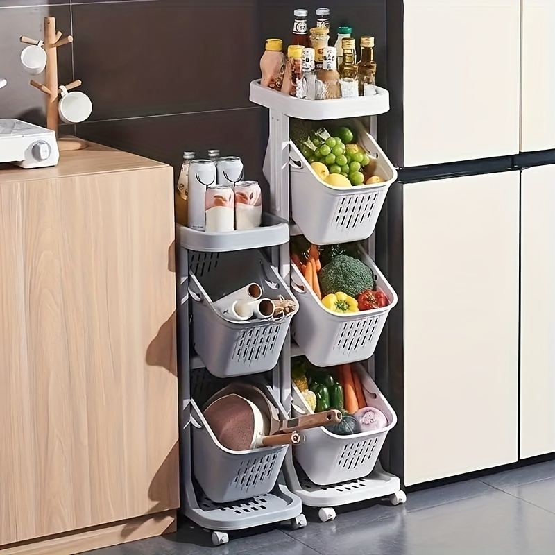 Cestas apilables de almacenamiento de cocina con mesa de metal para frutas,  verduras, estante organizador, carrito rodante para cocina, despensa