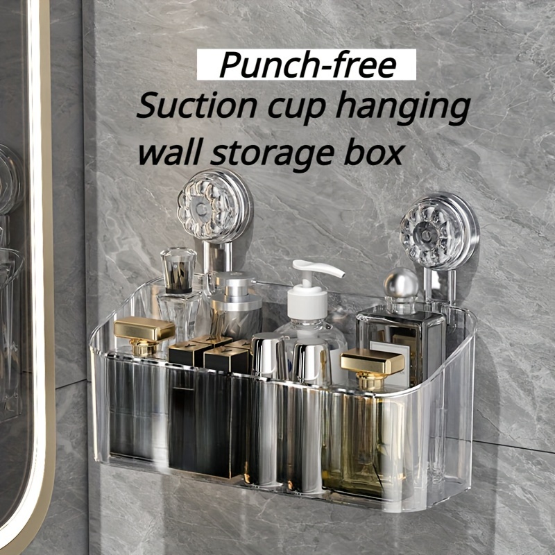 Suction Cup Shelf For Mirror No-Punching Clear Bathroom Wall Storage Caddy  Shelf Organizer Basket Bathroom