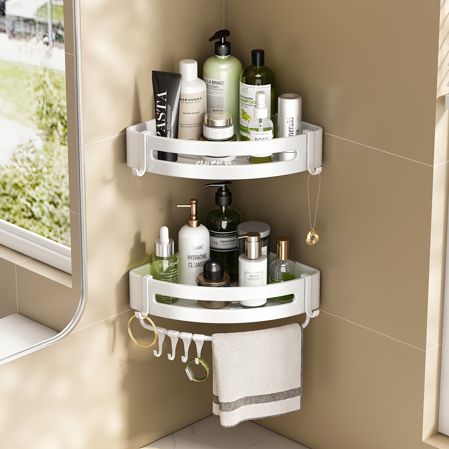 Paquete de 2 estantes esquineros para ducha, organizador de ducha esquinero  que ahorra espacio y almacenamiento de baño para artículos de tocador