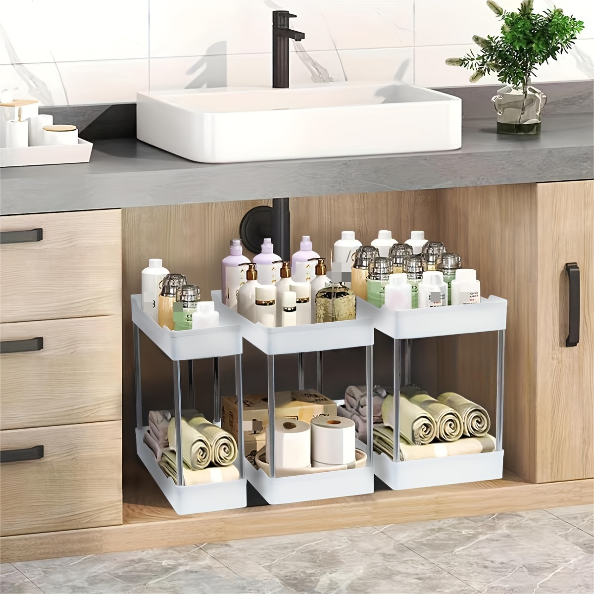 Bathroom Under Sink Cabinet Organizer. Perfect for QTips, Rounds