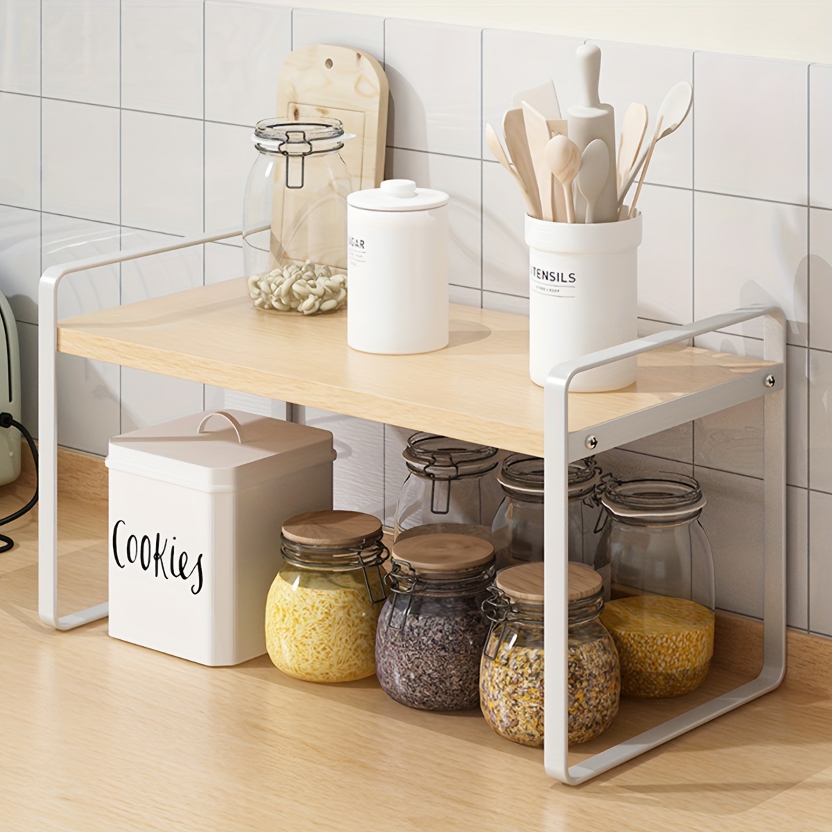  Estante de especias de pie independiente de 3 niveles para  encimera de cocina, estante organizador con diseño escalonado para gabinete  de cocina, baño, sala de estar, frascos de botellas de especias