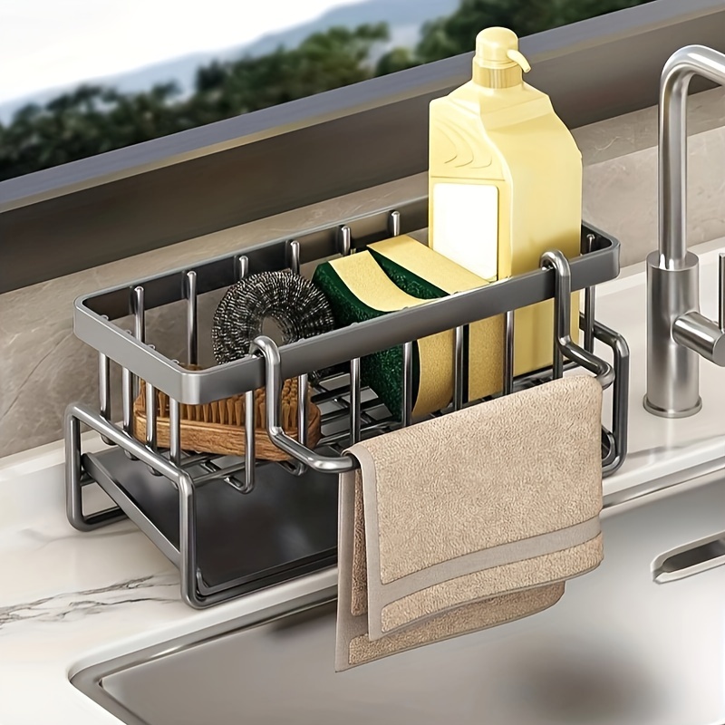 Golden Sponge Holder Kitchen Countertop Storage Basket Sink Drain Rack For  Dish Soap Scrubber Multi-functional Organizer