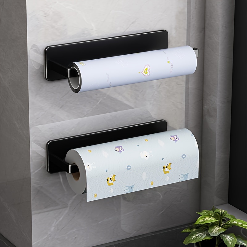 Portarrollos de papel de cocina, pared, estante de almacenamiento de papel  en rollo, sin perforaciones, armario para el hogar, organizador de  envoltura de plástico, accesorios para estantes