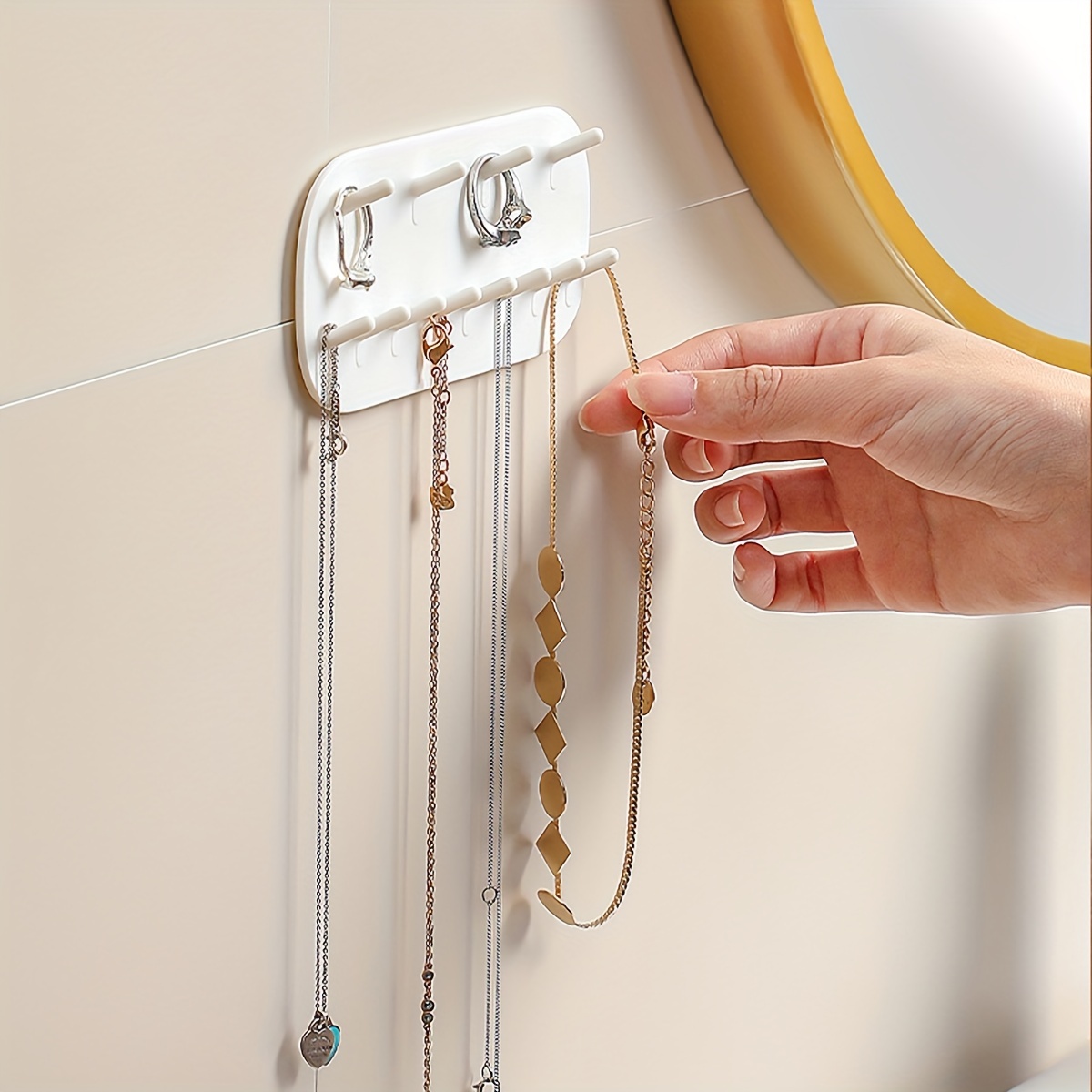 1pc Wall Hanging Jewelry Storage Rack With 12 Hooks Door Back Mounted  Necklace Bracelet Accessories Storage Holder