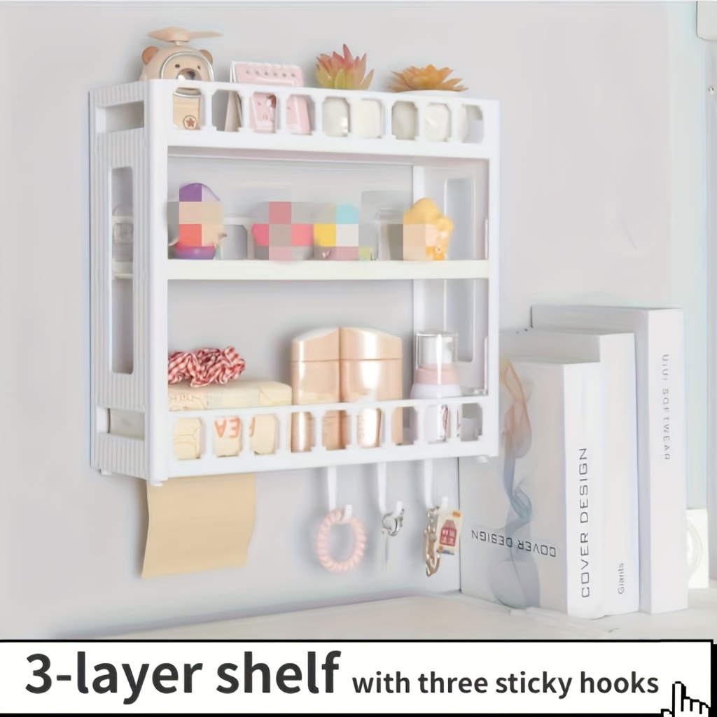 1pc Solid Color Stationery Storage Rack, Simple Self-adhesive Wall-mounted  Bracket, Suitable For Office, School, Living Room, Kitchen, Bedroom  Partition Wall Shelf, Wall-mounted Shelf